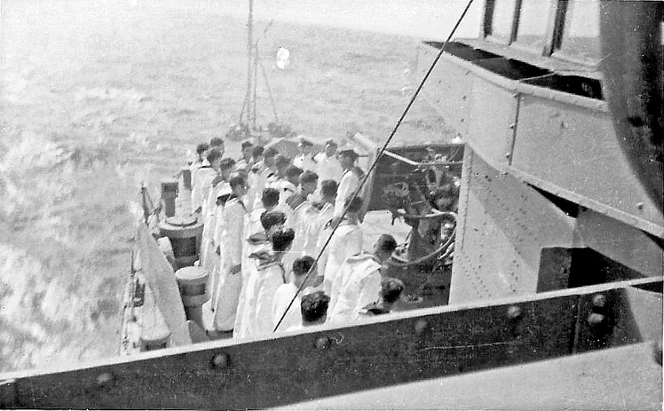 Royal Canadian Navy : Sunday prayers in tropics,  HMCS Minas, 1941