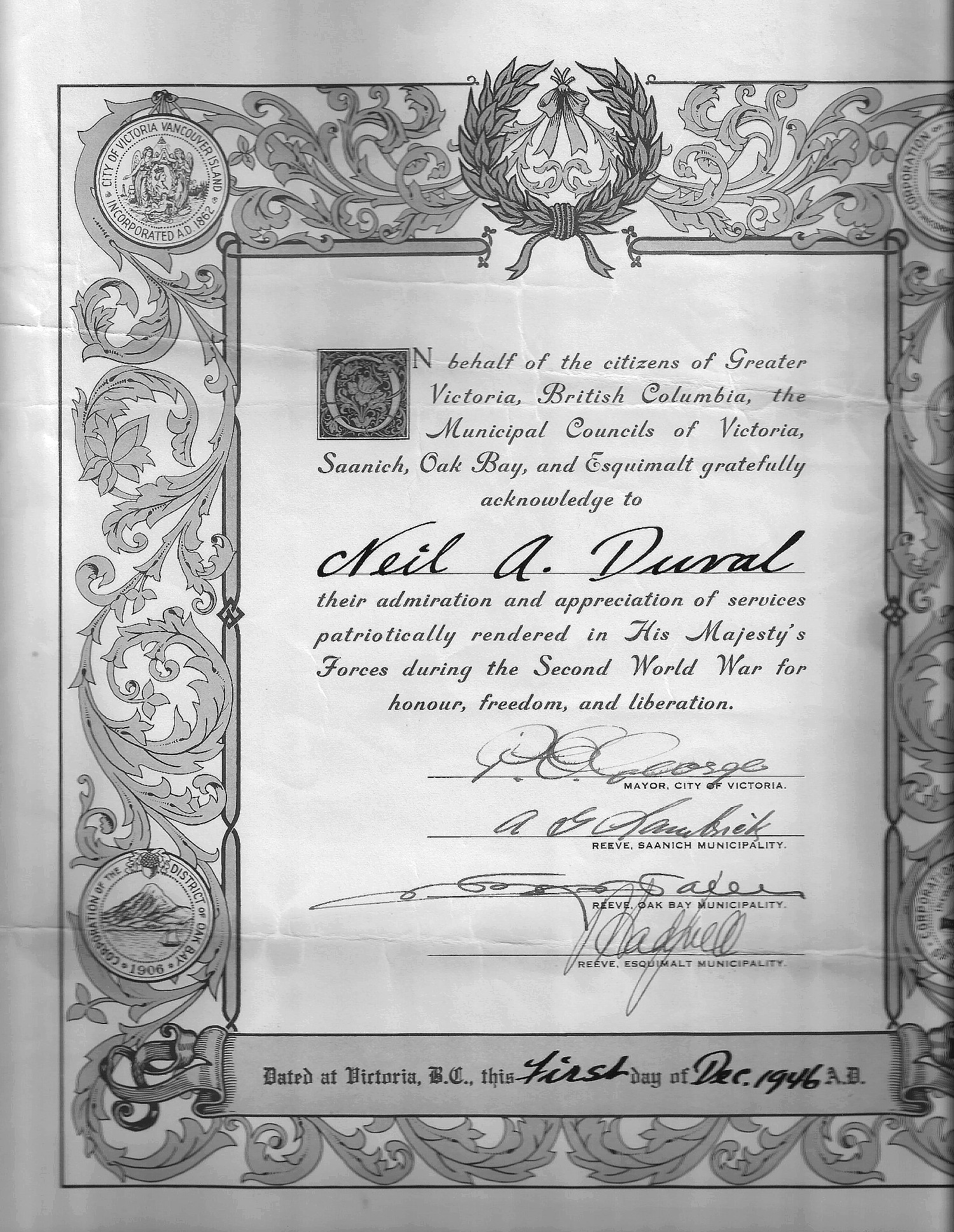 Royal Canadian Navy : Lt. Neil A. Duval