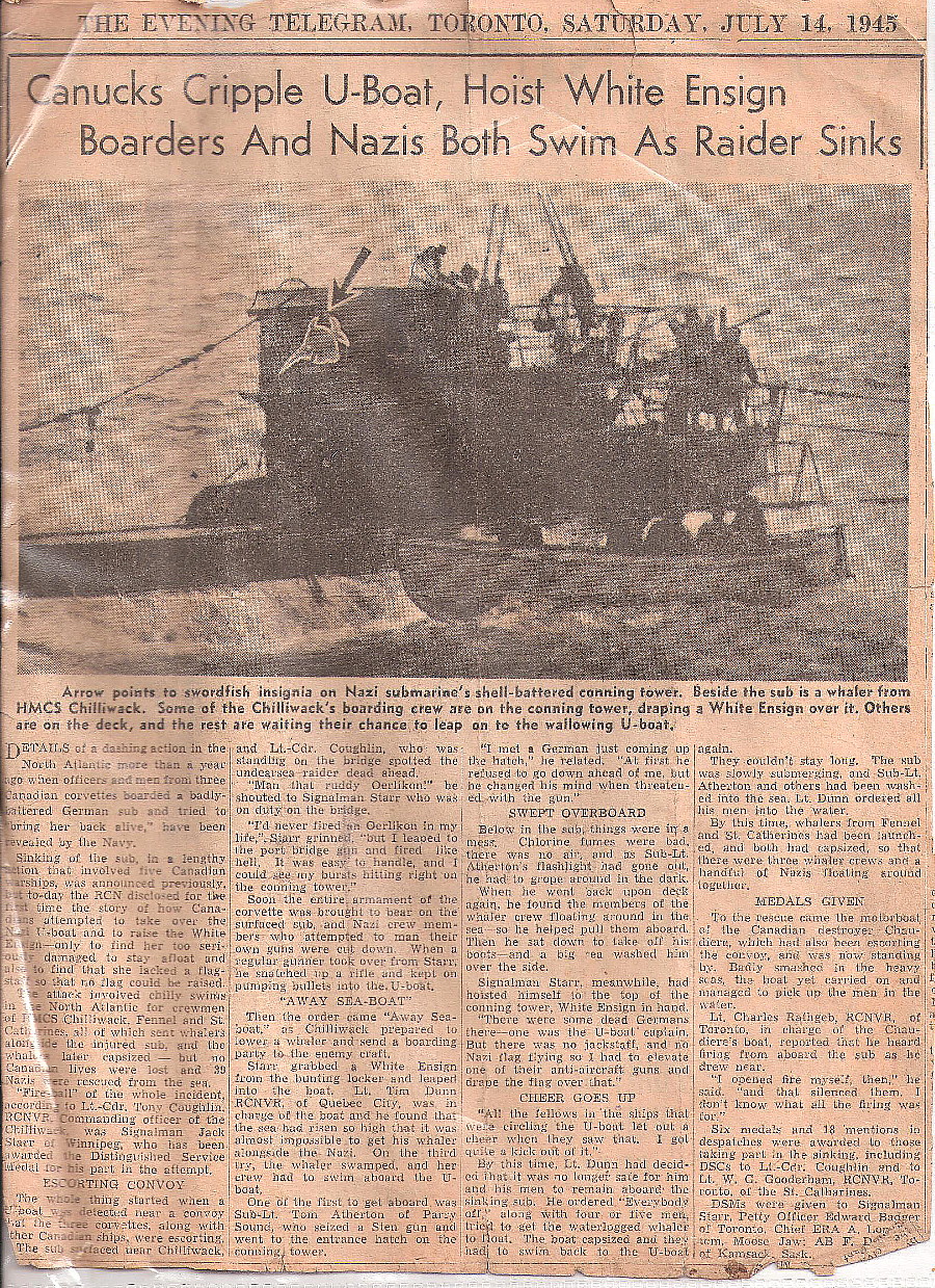 newspaper clipping of sinking of U744