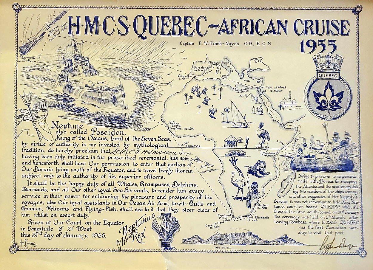 Royal Canadian Navy : Equator Crossing Certificate, 1955