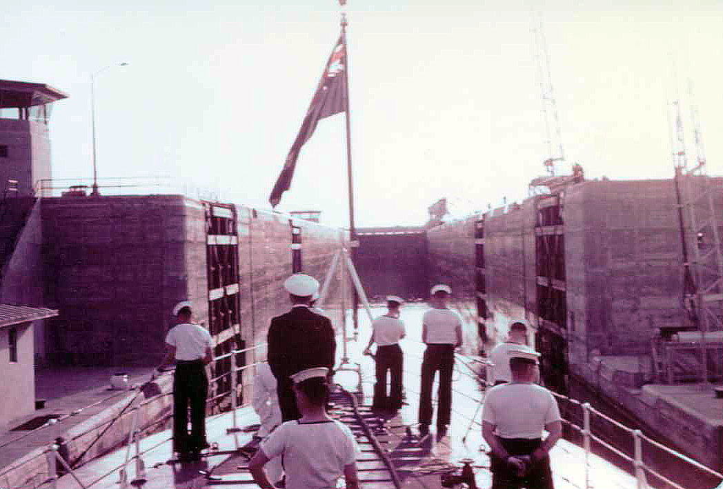HMCS Restigouche in locks on St Lawrence Seaway.