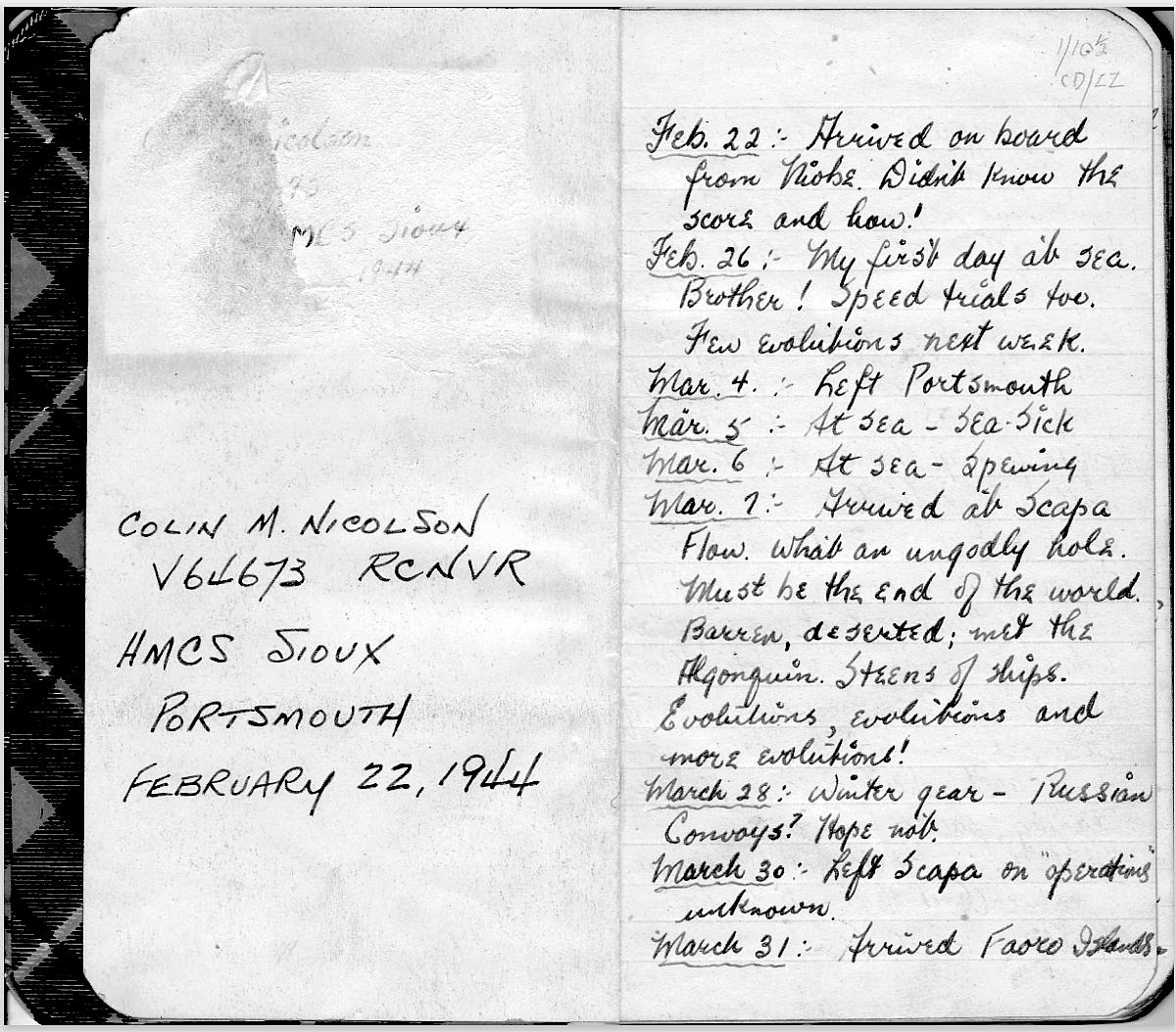 Title pages of the diary Of Colin Murdo Nicolson.