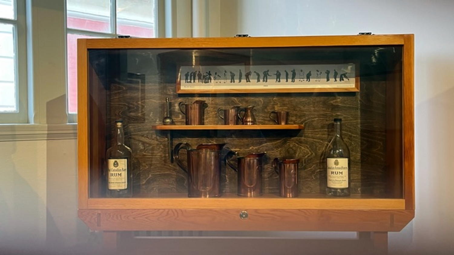 Rum bottles and decanters in the HMCS Esquimalt Military Museum.