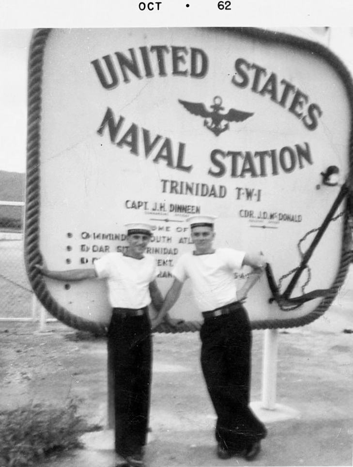 Rick Thomas & Steve Stevenson on HMCS Huron visit to Trinidad, 1962.